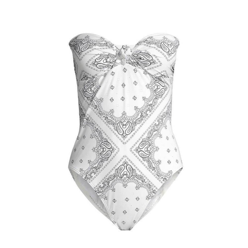 Tory Burch Printed Knot Ivory Americana Bandeau One Piece Swimsuit - Sz XS